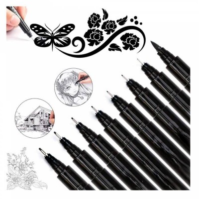 Black Finliner Pens Waterproof Archival Ink Micro Fine Point Drawing Pens Calligraphy Brush Marker Pen